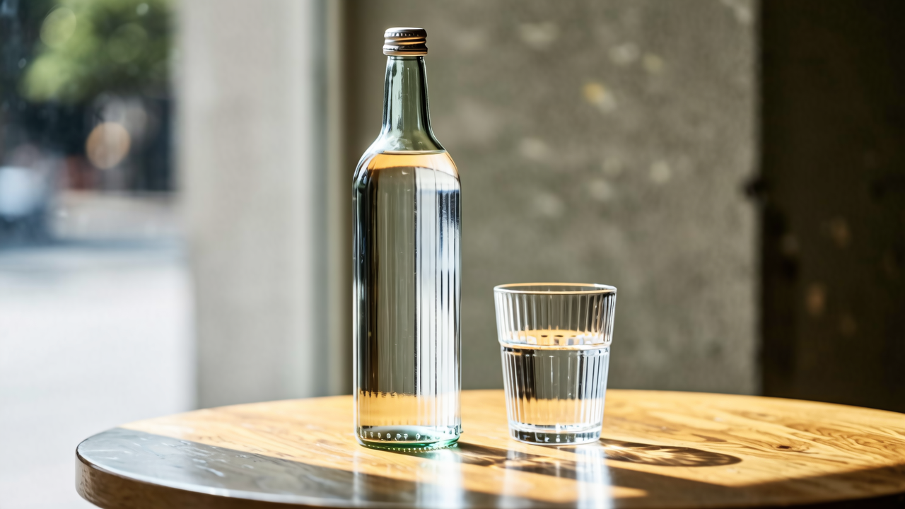 未開封水瓶與空杯，無真人臉